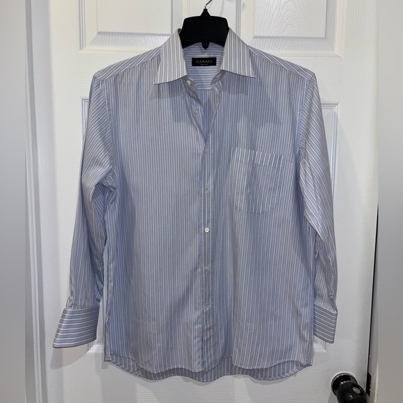 Canali Other - Canali Dress Shirt Mens 16 41 Blue Striped Long Sleeve Button Up Blue​